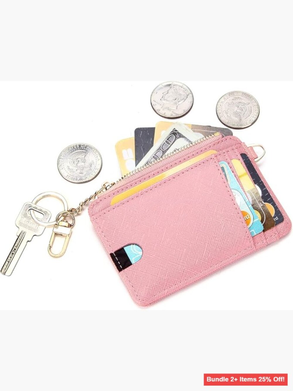 Slim RFID Credit Card Holder Wallet with Keychain and Coin Pocket